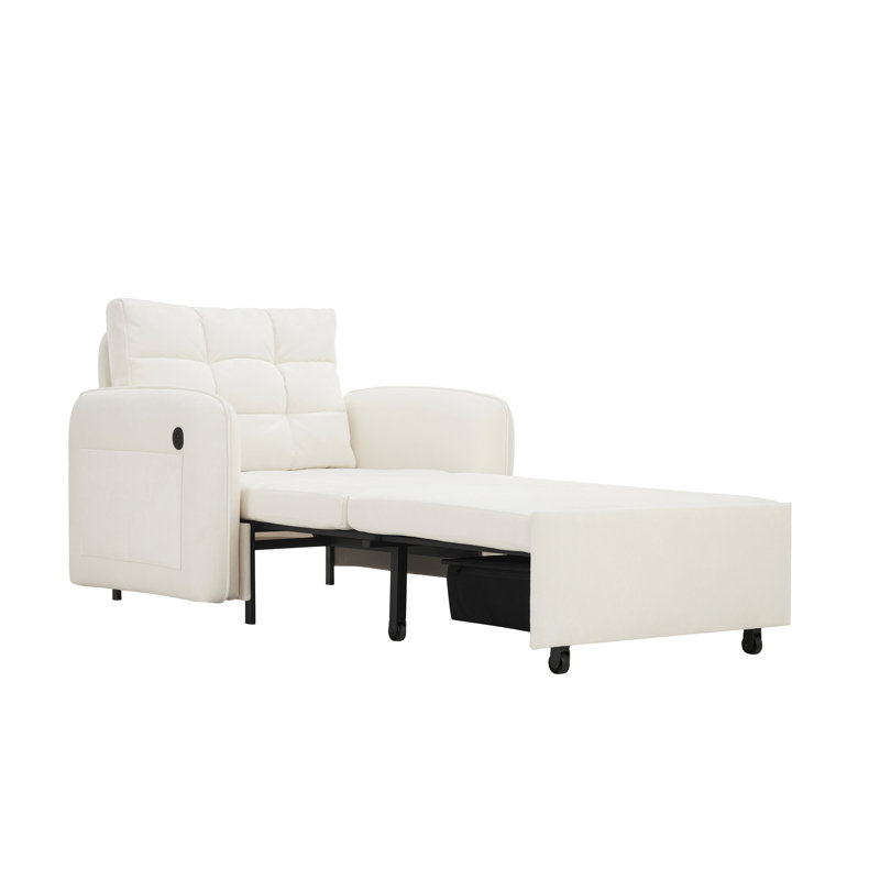42" Wide Convertible Chair 3-In-1 Pull Out Sleeper Futon Chair Beds With USB, Beige