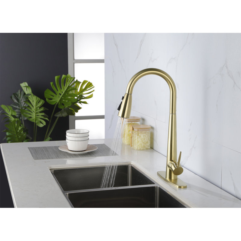 Kitchen Faucets With Pull Down Sprayer, Kitchen Sink Faucet With Pull Out Sprayer, Fingerprint Resistant, Single Hole Deck Mount, Single Handle Copper Kitchen Faucet