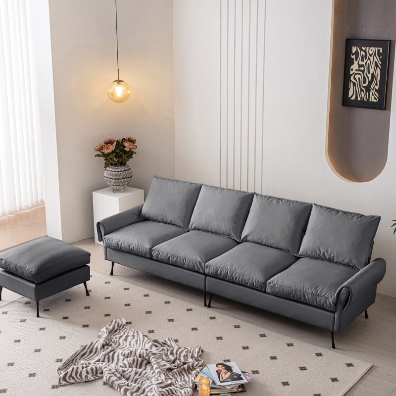 Chaise longue en cuir technique gris foncé avec canapé convertible en L 104,5 po