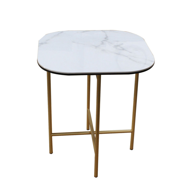 Ceramic End Table with Metal Frame, Gold