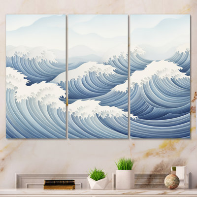 Harmonious Blue Waves Tides - Art mural géométrique