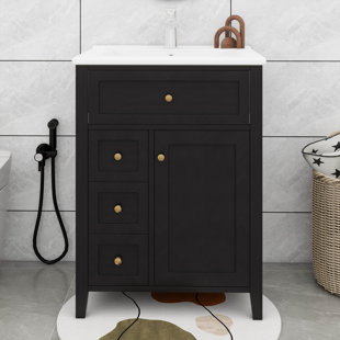 24" Bathroom Vanity With Sink, One Flip Drawer And Two Drawers, Adjustable Shelf
