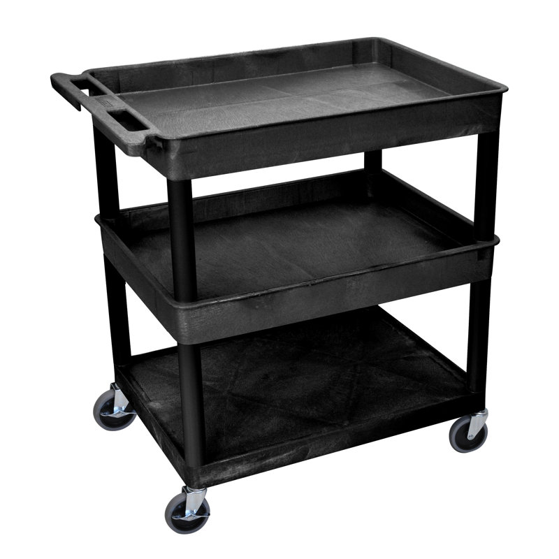 Black 3-Shelf Raised Ledge Utility Cart with Thermoplastic Resin