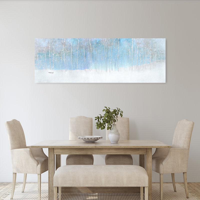 «Blue Winter Forest Peaceful Serene Tranquil Birch Forest Landscape», art mural, H 20 po x l 60 po