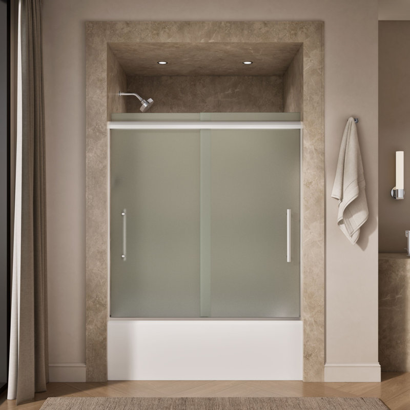 Pleat Frameless Sliding Bath Door, Silver