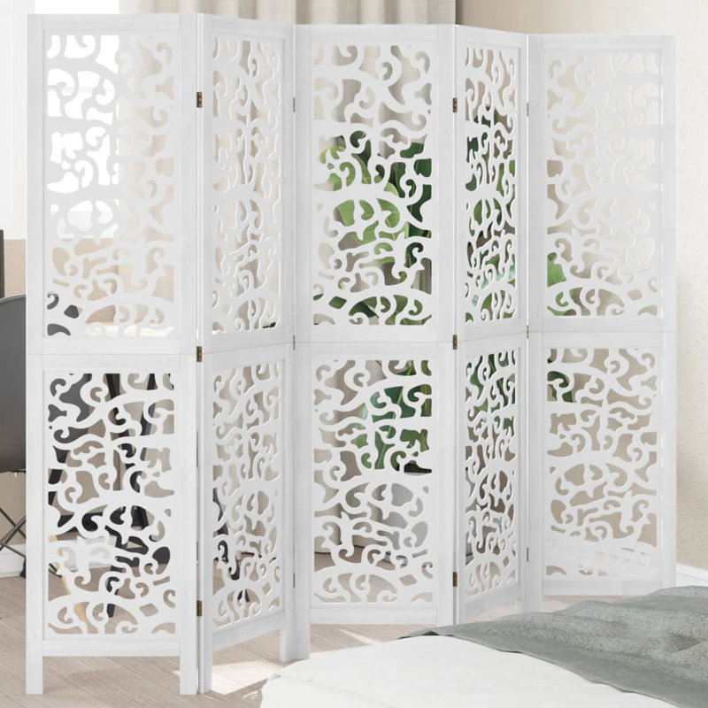 Folding Room Divider, 5, 220cm H x 180cm W x 1.6cm D, White