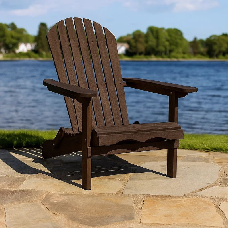 Geli Outdoor Adirondack Chair, Slatted Back, Wood, Weathered Gray