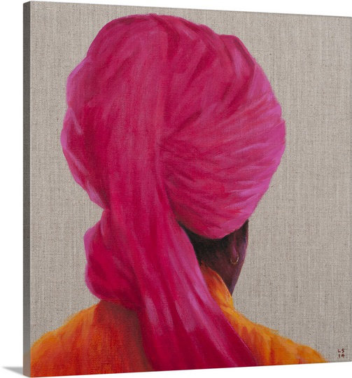 «Dristin Pink Turban, Orange jaquette, 2014» par Lincoln Seligman, reproduction d'art, H 36 po x H 36 po x P 1,25 po, Toile