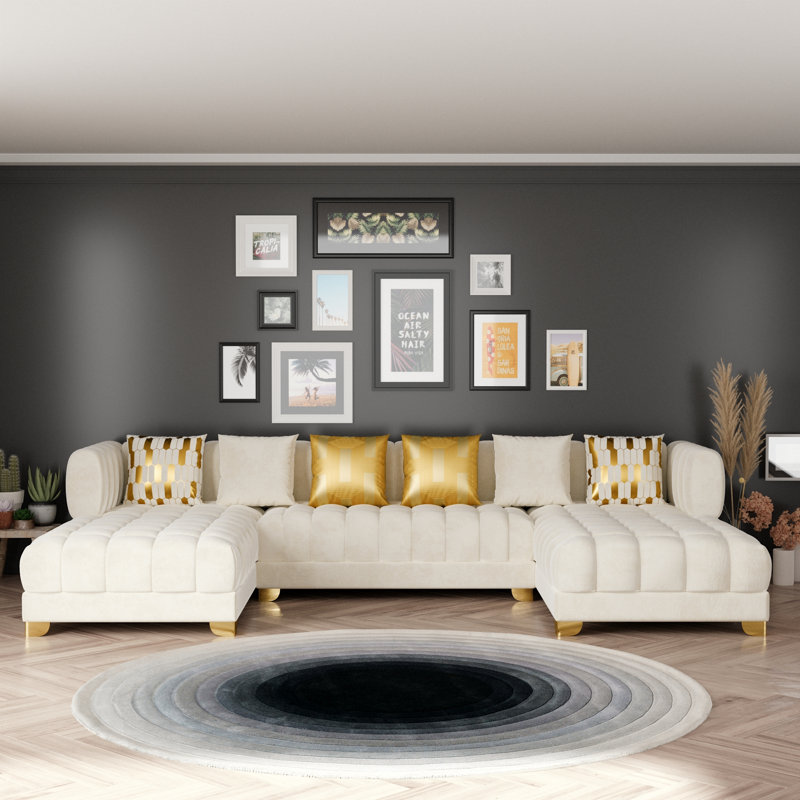 Canapé modulaire en velours Premium, Velours crème