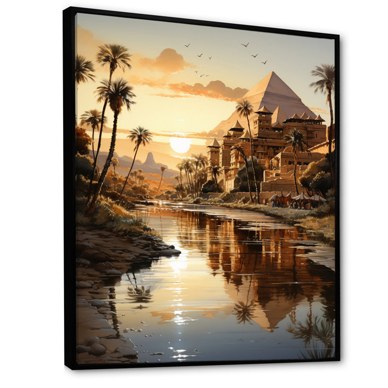 Pyramides égyptiennes égyptiennes III sur toile, Cadre flottant noir, H 44 po x l 34 po x P 1,5 po
