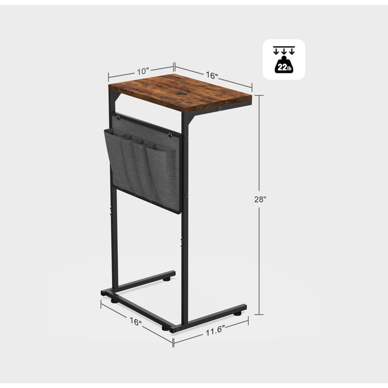 C Shaped End Table, Side Table For Couch And Recliner, Sofa Tray Desk With Storage Bag