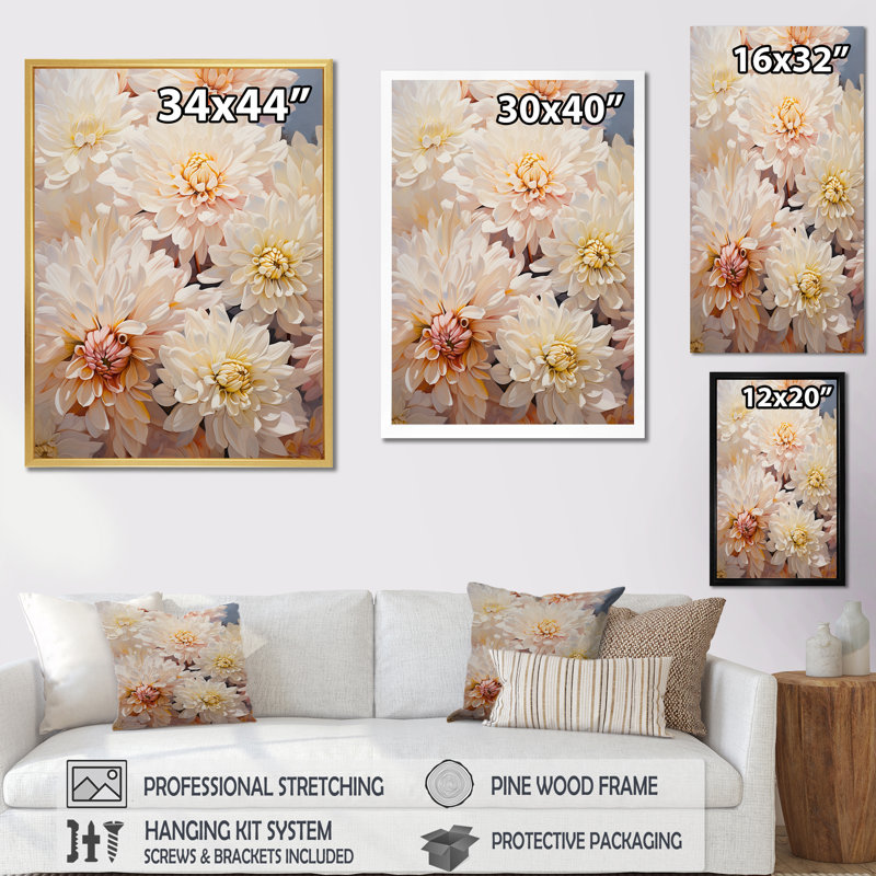 «Beige Chrysanthemums Dream Collage», reproduction sur toile, H 44 po x l 34 po x P 1,5 po, Toile tendue