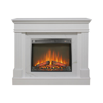 Electric Fireplace with Mantel for Living Room or Bedroom, Realistic Log and Flame Effect, Remote Control, and Timer