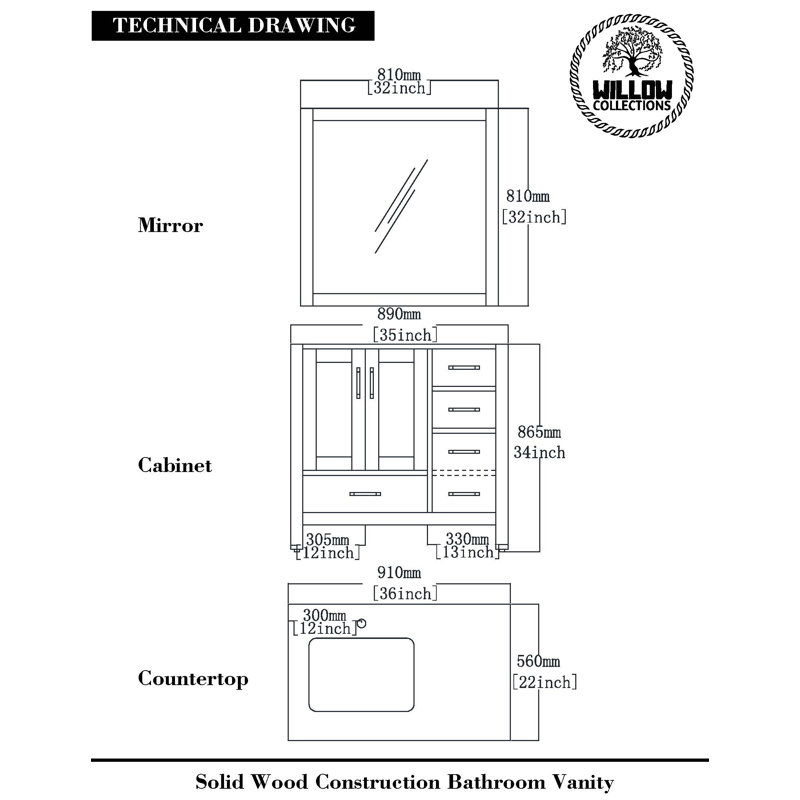 Ensemble de meuble-lavabo simple 36 po Malibu, Calacatta Laza