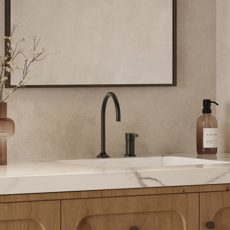 Robinet de salle de bain à poignée simple, robinet de lavabo à 2 trous avec ensemble de bonde, Noir mat