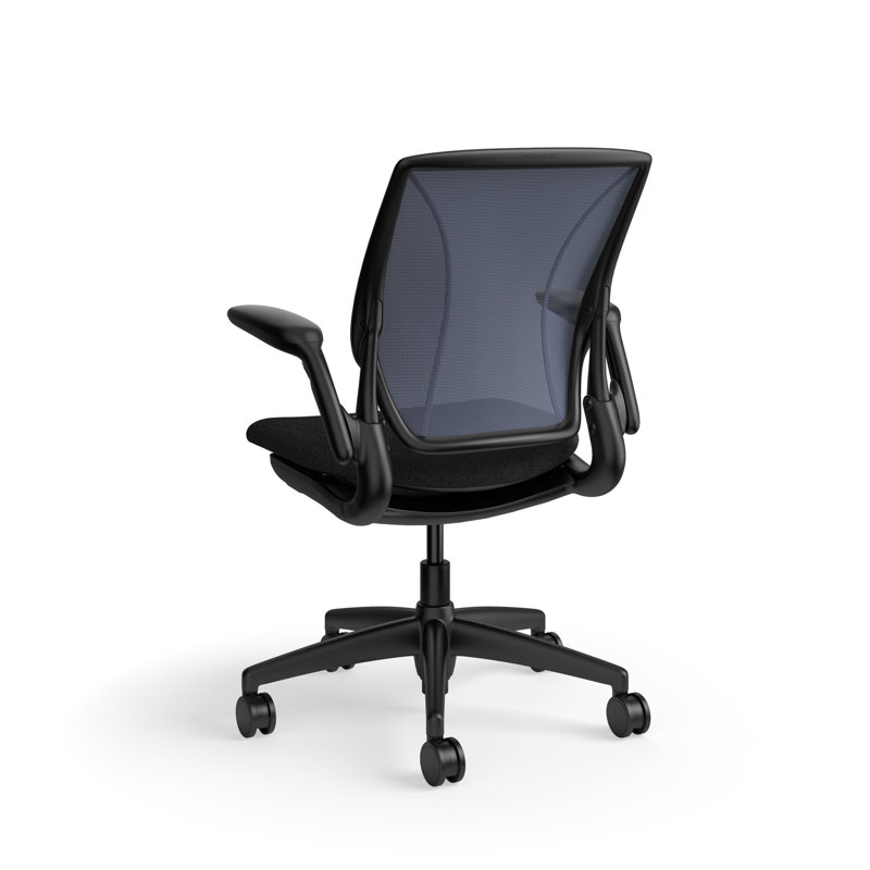 World LM, Ergonomic Task Chair with Poppy Seed Backrest, and  Autumn Upholstered Seat, Black Fabric, Black, Blue Mesh