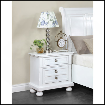 Élégante table de chevet 2 tiroirs en bois, blanc