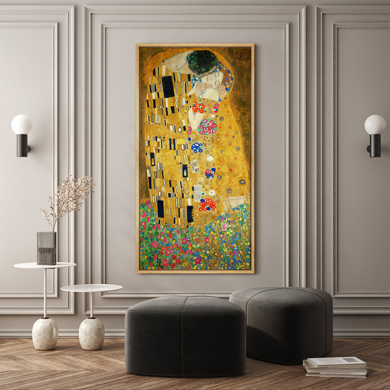 «Famous Artwork The Kiss» par Gustav Klimt, reproduction d'art sur toile, H 60 po x l 30 po, Reproduction avec cadre flottant