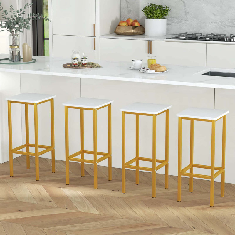 4 Pcs 26"bar Stool Set With Metal Frame Footrest Backless Counter Height Stool