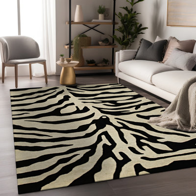 Cassandra Elegant Black Hand Tufted Wool Area Rug