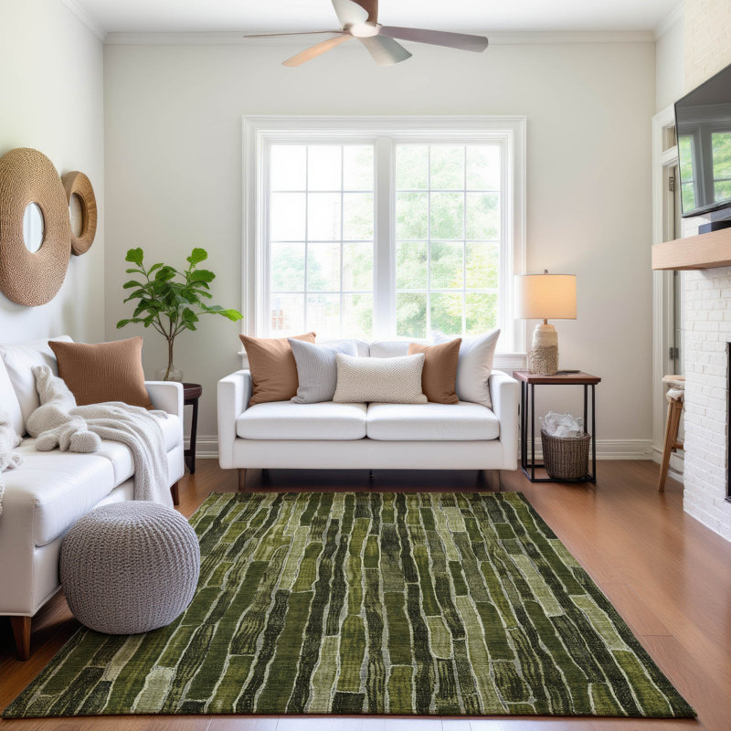 Premium Machine Washable Kumbhar AMF1301 Stripes Rug, Rectangle 8' x 10'