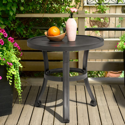 Table d'appoint d'extérieur en métal, table de bout ronde 20 po résistante aux intempéries, noir