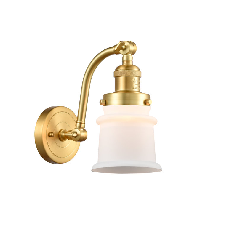 Madelyn Armed Sconce, Matte White, 6 Watt Vinage LED Bulb, Satin Gold