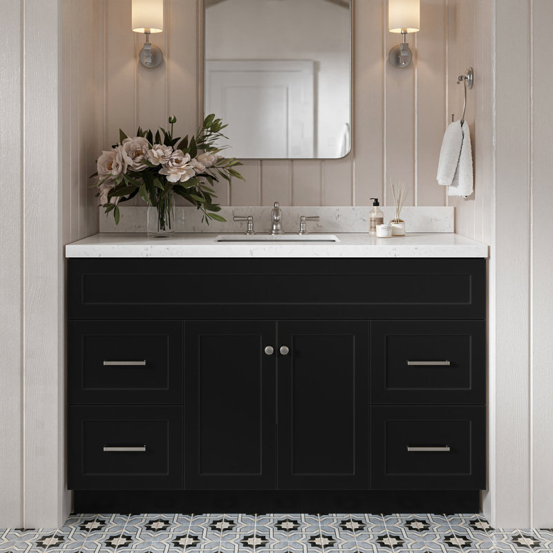 Hamlet 54.25'' Bathroom Vanity with Carrara Quartz Top, Black