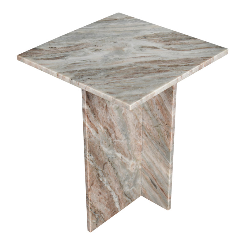 Table d'appoint Cecil Modern 18,5 po carrée en marbre naturel avec base en croix, gris et beige, Beige Marble