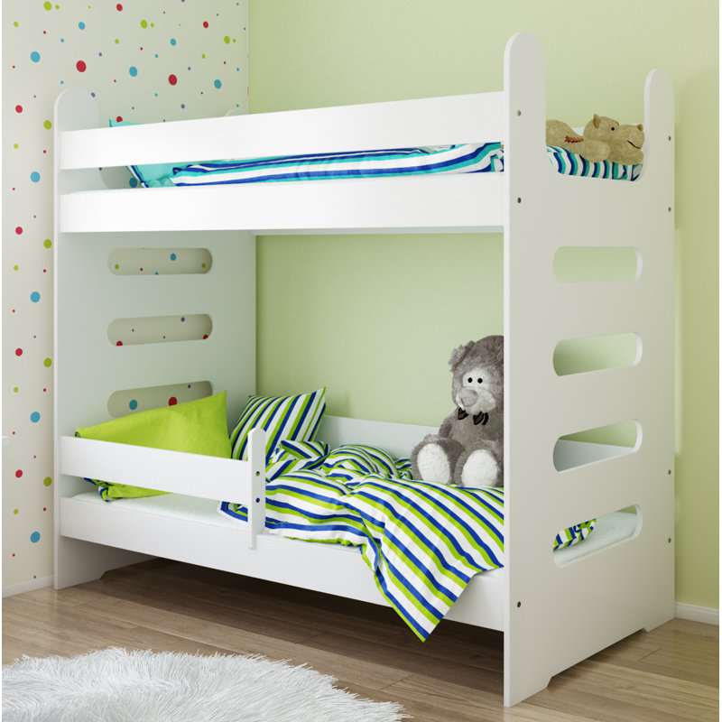 Cannady Bunk Bed with Built-in Ladder Included, White, European Toddler (80 x 180 cm)
