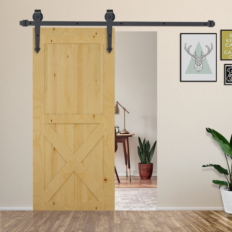 6.6FT Sliding Barn Door Hardware Kit Barn Door Track Kit Brown