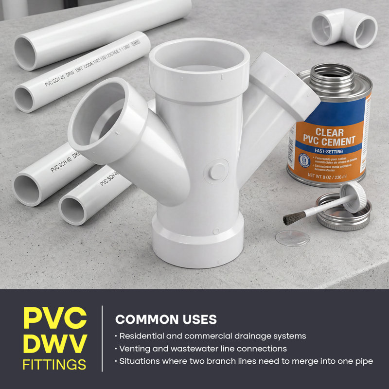 6 po x 6 po x 4 po x 4 po avec moyeu réducteur à double fil en PVC, drain en PVC blanc, raccord d'évacuation et d'évacuation, (paquet de 3)