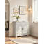 Élégant buffet avec 2 portes en miroir, gris, design creux, grain de bois 3D, pour le hall d'entrée et le décor spacieux avec tablette réglable, espaces de cuisine-628190992