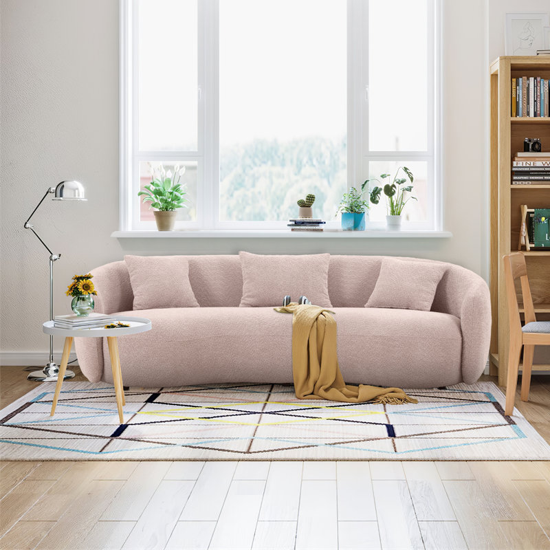 Yazgur 93.6" Curved Modern Upholstered Sofa, Pink Polyester Blend
