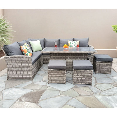Rosen Wicker 9 - Person Garden Lounge Set with Cushions