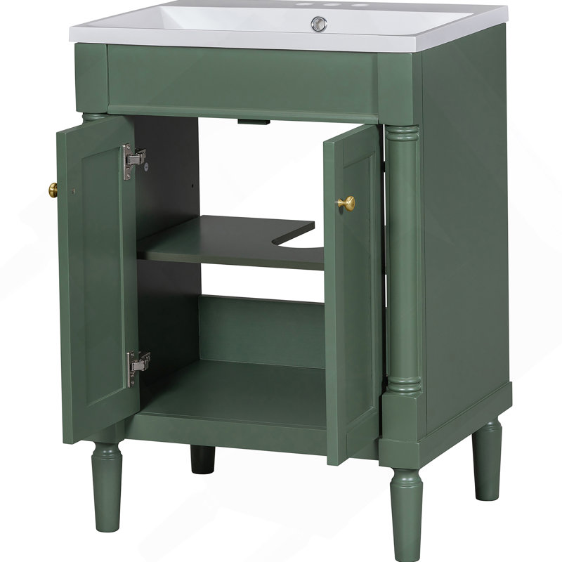 Meuble-lavabo 24 po avec lavabo supérieur, meuble de rangement moderne à 2 niveaux, meuble-lavabo simple, grandes tablettes de rangement (Remplacer SW000102AAF)