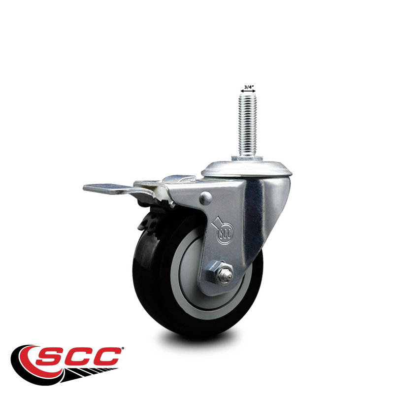 Poly roue pivotante 3/4 pouces fileté tige totale frein de verrouillage