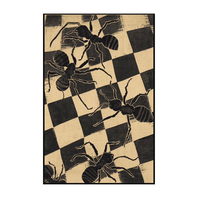 Machine Washable Pantelia Ant Retro Checkered Rug in Black – Black Binding, 2x3