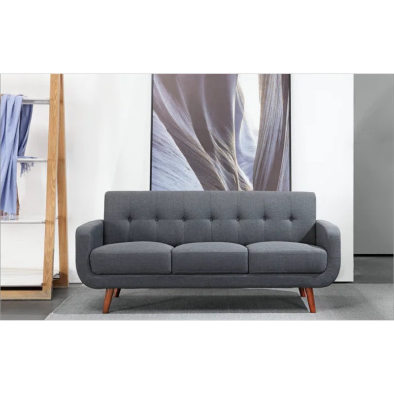 Canapé à accoudoirs carrés 71 po Hepburn, Polyester gris foncé, Bois brun