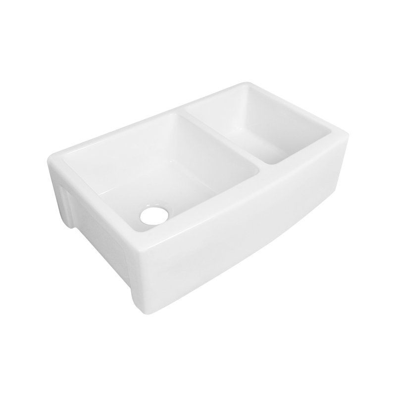 Eclipse 33" X 21” Double Bowl 60/40 Ceramic Farmhouse Kitchen Sink With Sink Grid And Basket Strainer