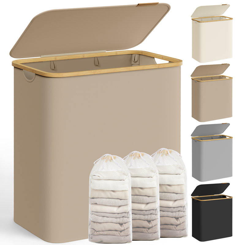 Laundry Hamper, Brown, Fabric;Bamboo;Cardboard / Paper