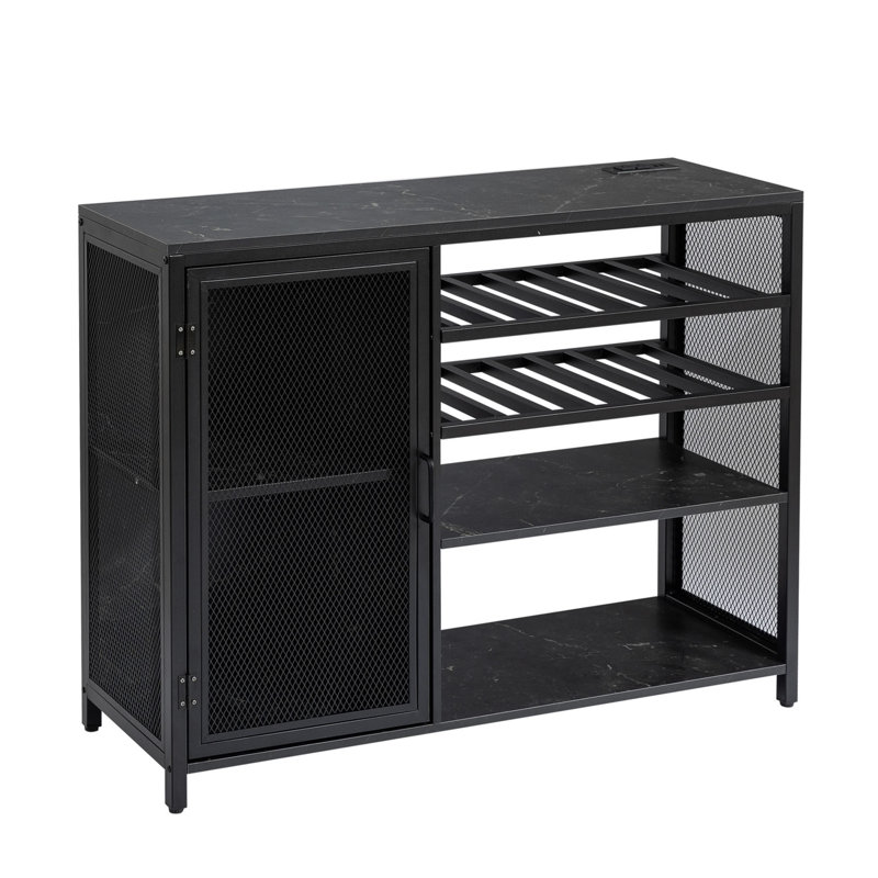 Buffet de bar avec porte-bouteilles et porte-verres à pied, Noir, noir, noir, noir