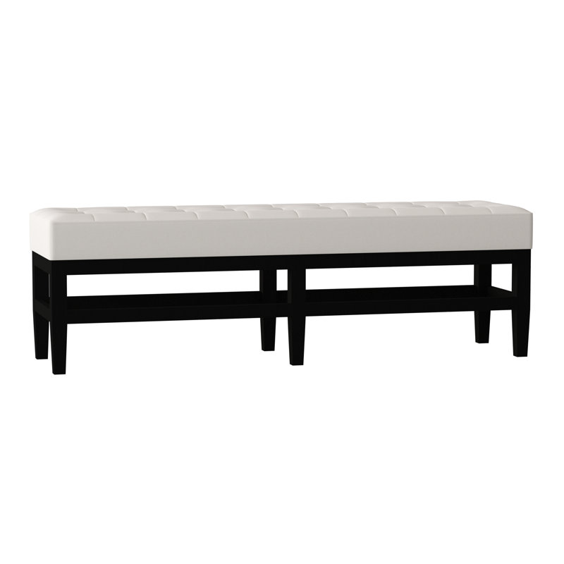 Galindo-White Upholstered Bench, Cape White, Mahogany