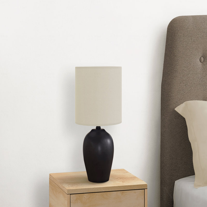 Table Lamp  -  Black Ceramic Table Lamp with Ivory Fabric Drum Shade