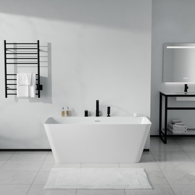 Vault Series X 30 po Baignoire de trempage autoportante en acrylique à fond plat avec drain central, robinet