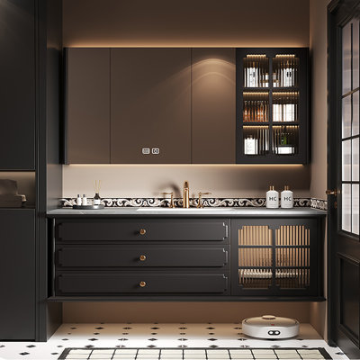 Meuble-lavabo mural 47,24 po en bois d'hévéa massif avec miroir