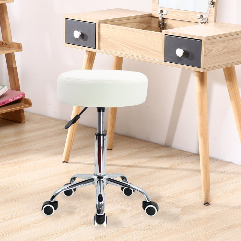 Round Adjustable Height Swivel Stool with Wheels for Office Work, White