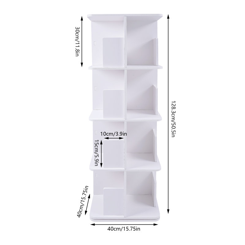 Bibliothèque rotative 4 niveaux H 50,5 "x l 15,75" Pridemore, Blanc