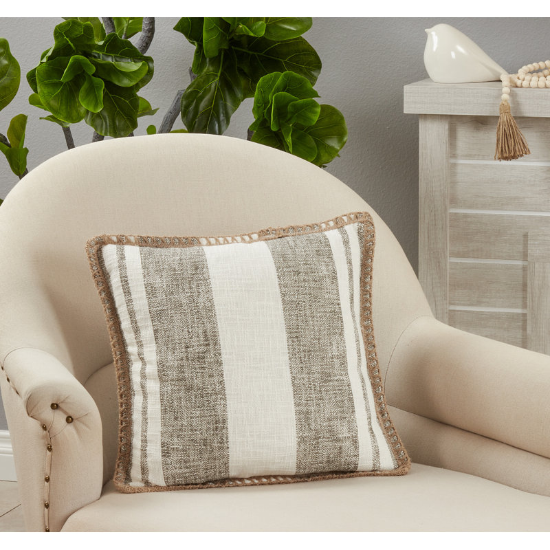 Aziza Collection Striped Cotton Throw Pillow, Gray, Polyester/Polyfill