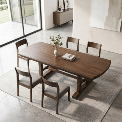Table de salle à manger à rallonge en bois de 59 po à 77 po avec rallonge amovible, pour 4 à 8 personnes, brun